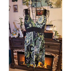 Speechless Black Green Paisley Halter Dress Large